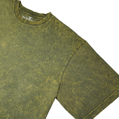 Olive Stone Green Acid Wash Oversized Drop Shoulder Premium T-Shirt V1