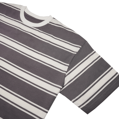 Walnut Haze Brown Crew Neck Striped Tee